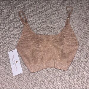 Spiritual Gangster Brown Glitter Cropped Tank Top V Size Small Womens